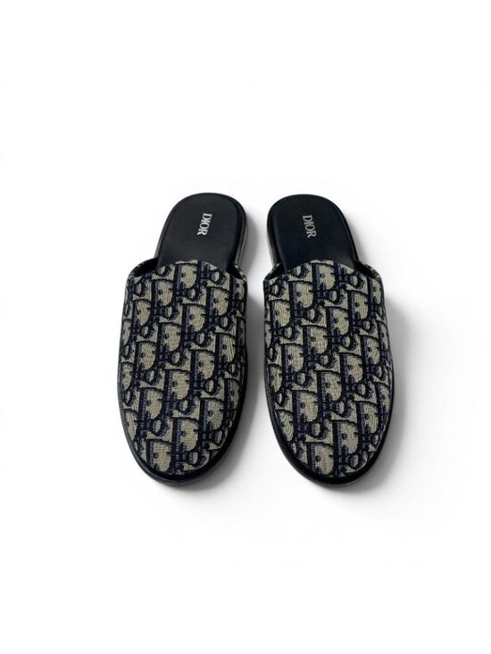 Dior Sandals Shoes Fabric Navy Beige White Jacquard Mules display picture 3
